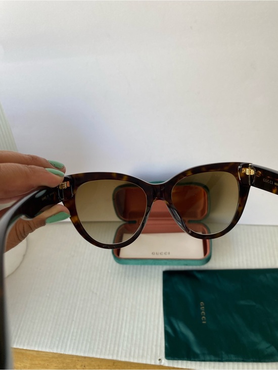 GUCCI GG0460S Havana Tortoise Shell Cat Eye Sunglasses Web Stripe OS main image 5